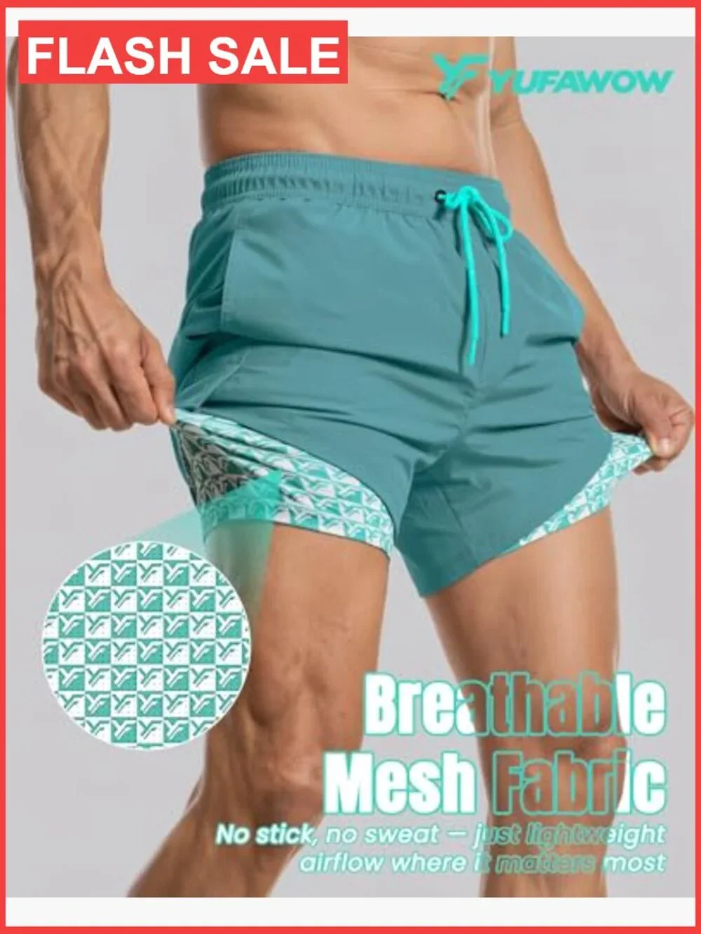 Men Swim Trunks with Compression Liner Quick Dry Multi Pockets